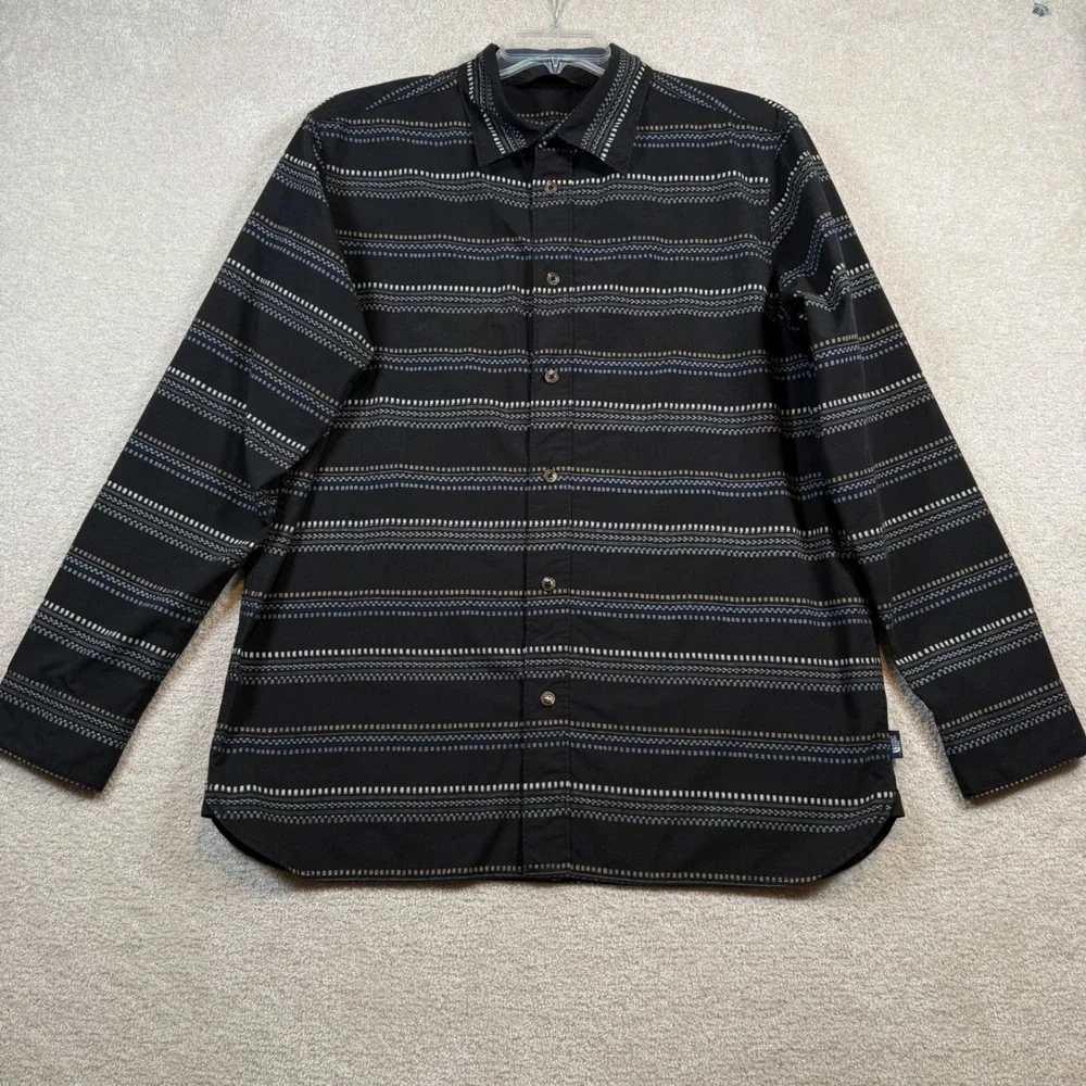 The North Face Mens Large Black Aztec Stripe Long Sleeve Button Up Shirt